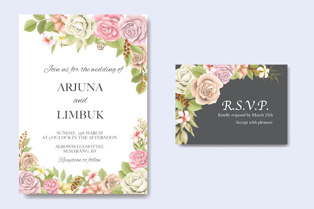 Elegant beautiful soft floral and leaves wedding invitation