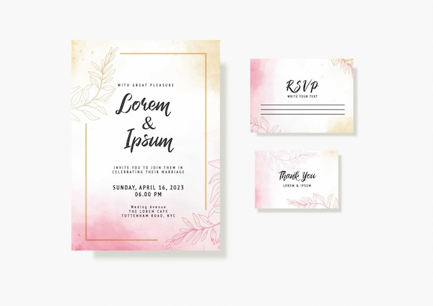 Elegant Beautiful wedding card with beautiful floral and leaves watercolour template  