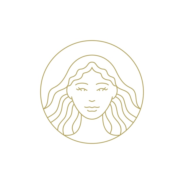 Elegant beauty female hair portrait natural cosmetic skin care line art deco vintage logo vector