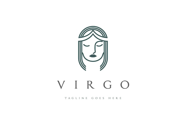 Elegant Beauty Queen Princess Virgo Woman Lady Girl Line Outline Logo Design Vector