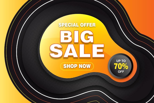 Elegant big sale banner template with orange, yellow and black abstract design