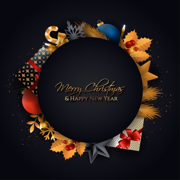 Elegant black background with a golden christmas elements vector