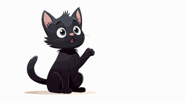 Vector elegant black cat silhouette waving in vector cartoon style