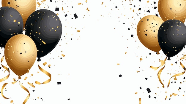 Vector elegant black and gold happy birthday banner with balloons