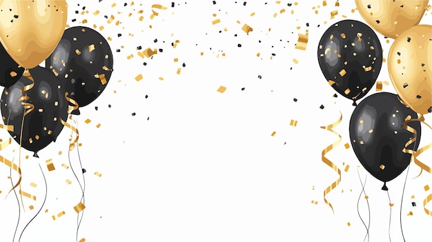 Vector elegant black and gold happy birthday banner with balloons