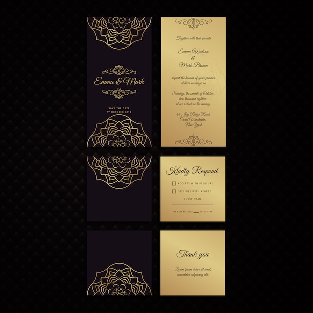 Elegant black and gold wedding card