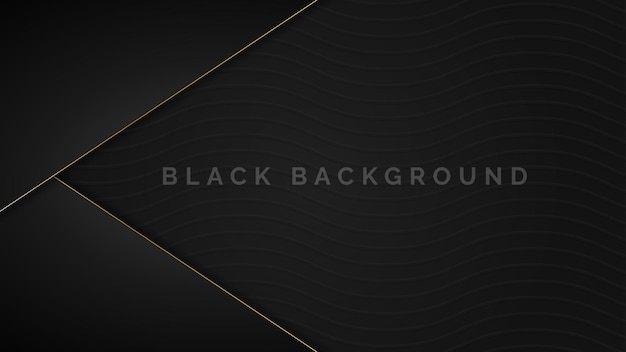 Vector elegant black luxury background concept with dark gold lines and wavy 3d texture