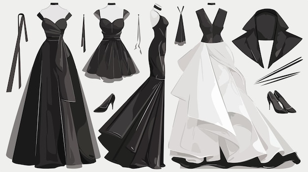 Elegant Black and White Dress Vector Illustration for Fashion Designers and Websites