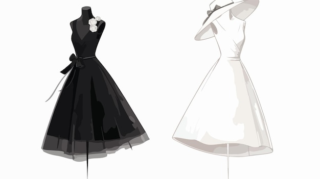 Vector elegant black and white dress vector illustration for fashion designers and websites