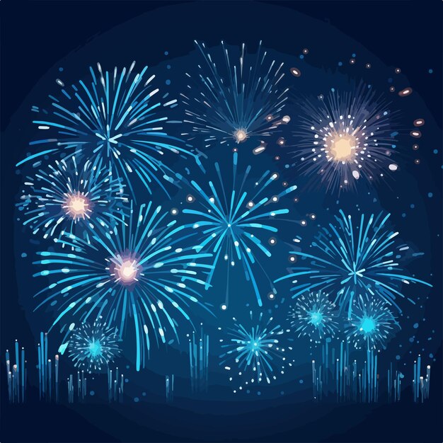 Vector elegant blue background with stunning fireworks display