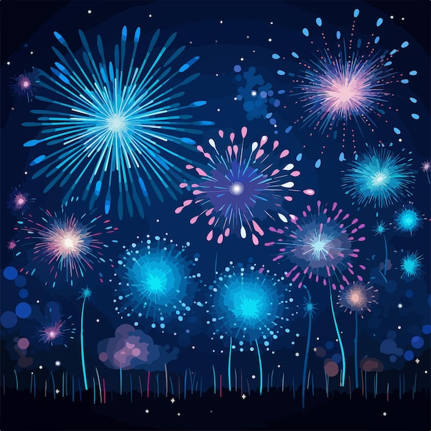 Vector elegant blue background with stunning fireworks display