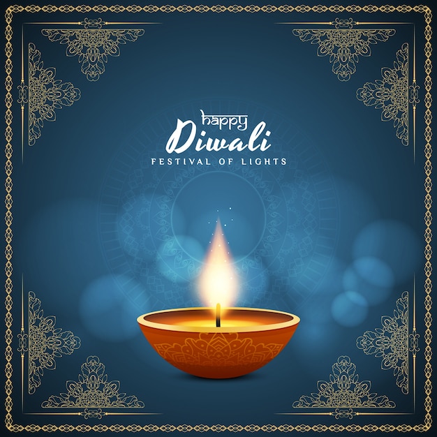 Elegant blue diwali design with bokeh effect