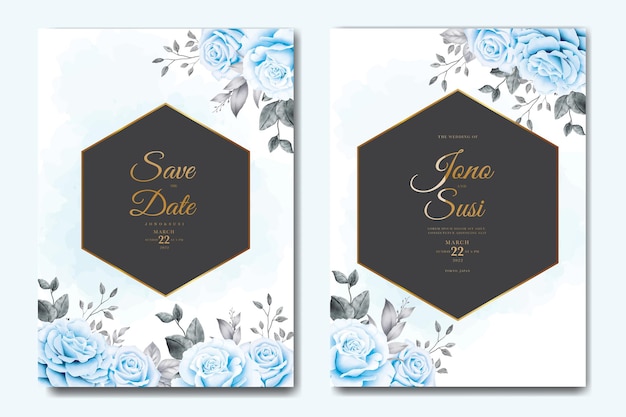 Elegant blue floral wedding invitation template