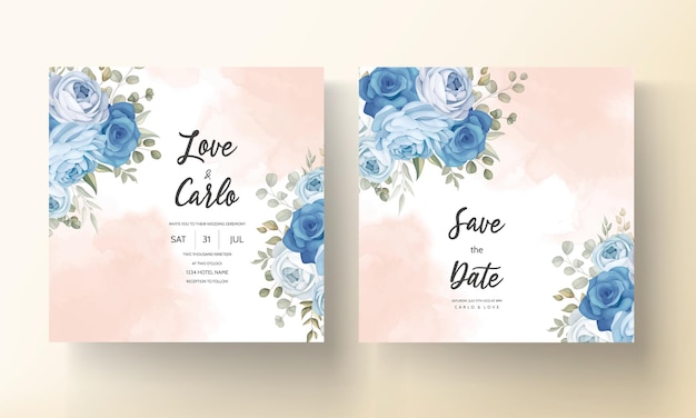 elegant blue floral wedding invitation template