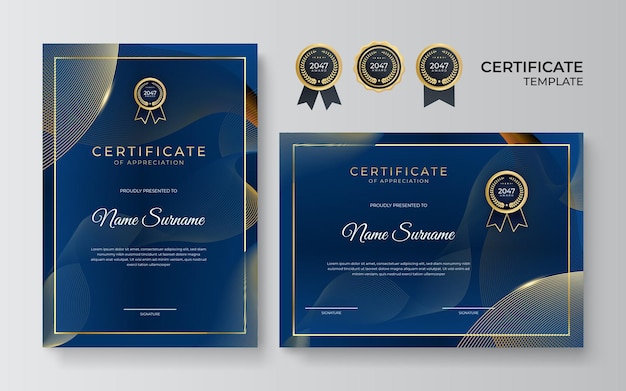 Elegant blue and gold diploma certificate template