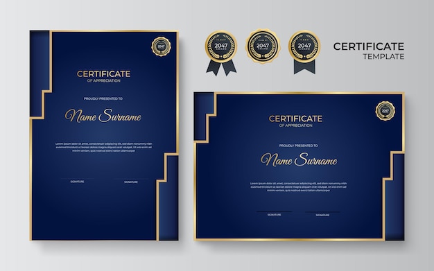 Elegant blue and gold diploma certificate template