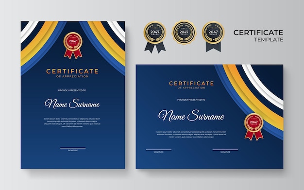 Elegant blue and gold diploma certificate template