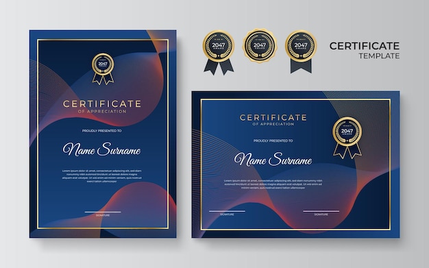 Elegant blue and gold diploma certificate template