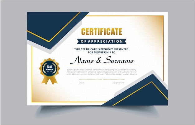 Elegant blue and gold diploma certificate template