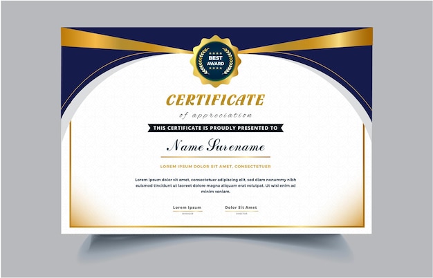 Elegant blue and gold diploma certificate template