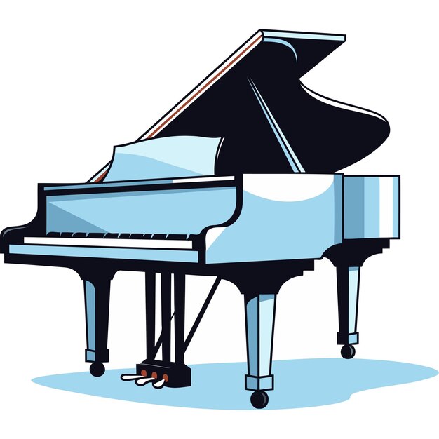 Vector elegant blue grand piano with open lid