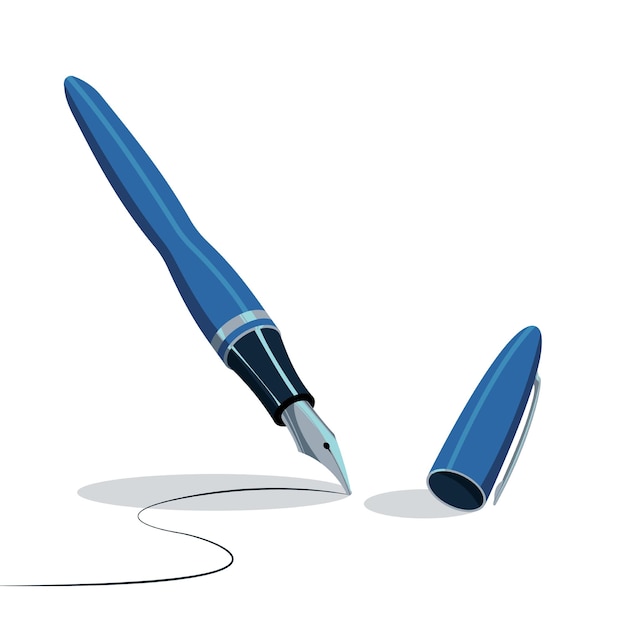 elegant blue pen writing a black line on a white background