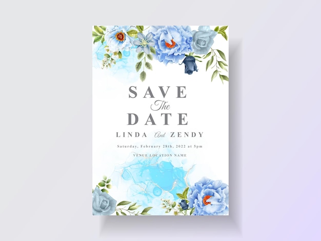 Elegant blue roses wedding invitation template