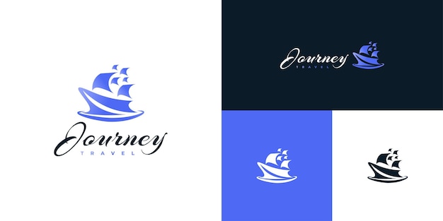 Elegant Blue Ship Logo Design for Travel or Tourism Industry Logo Sailing Boat Logo or Icon