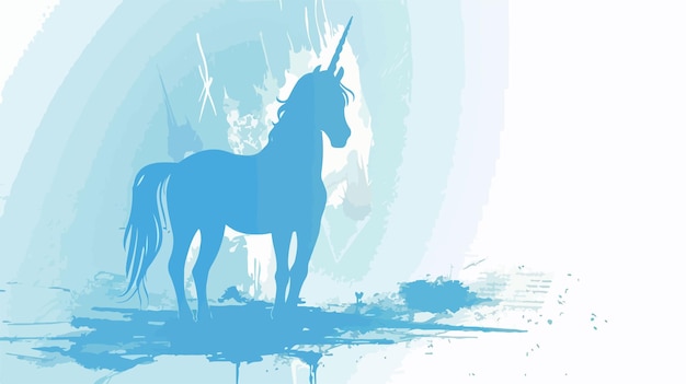 Vector elegant blue silhouette cartoon unicorn standing vector illustration