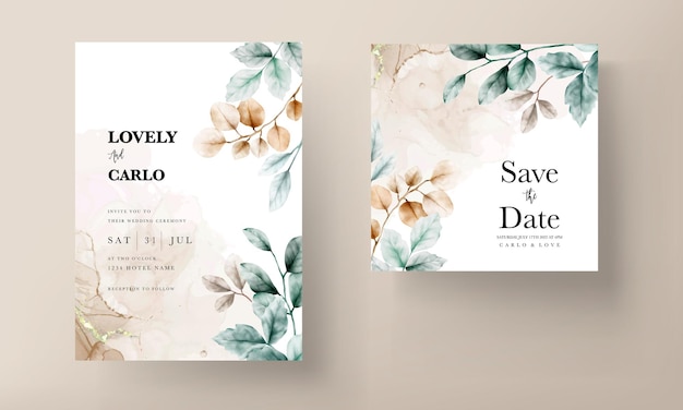 elegant boho watercolor leaves invitation card template