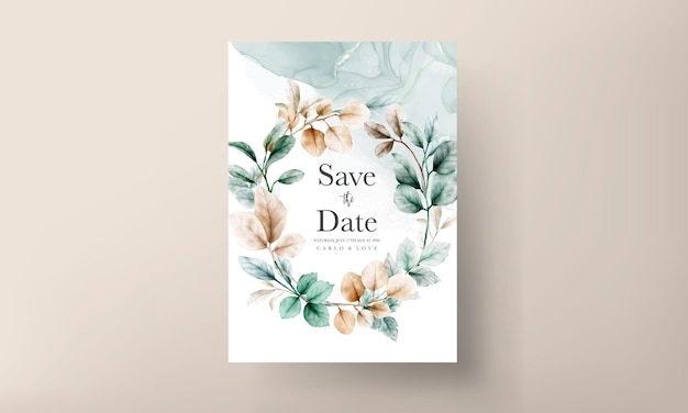 elegant boho watercolor leaves invitation card template