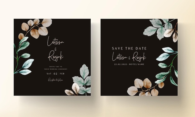 elegant boho watercolor leaves invitation card template