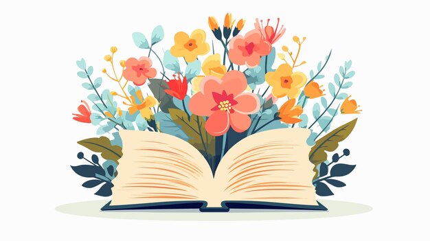 Vector elegant book and flowers flat vector on white background