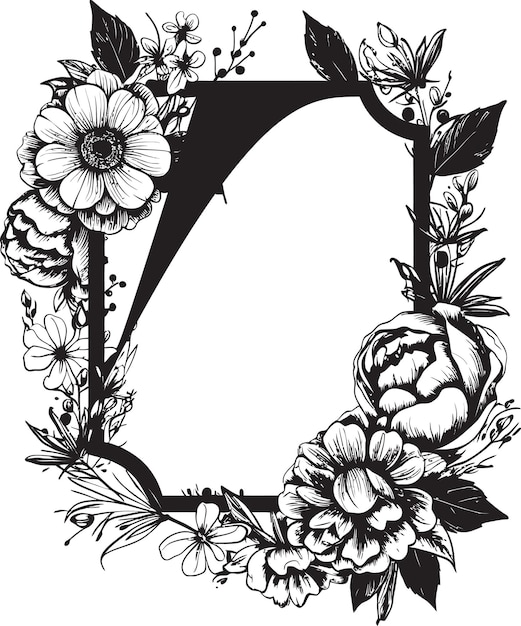 Elegant Botanical Boundary Black Frame Chic Floral Arrangement Vector Design Icon