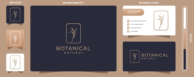 Elegant botanical logo design emblem with golden gradient color style and business card symbol for beauty health and nature