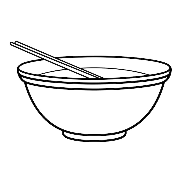 Elegant bowl and chopsticks outline icon in vector format for Asian cuisine designs