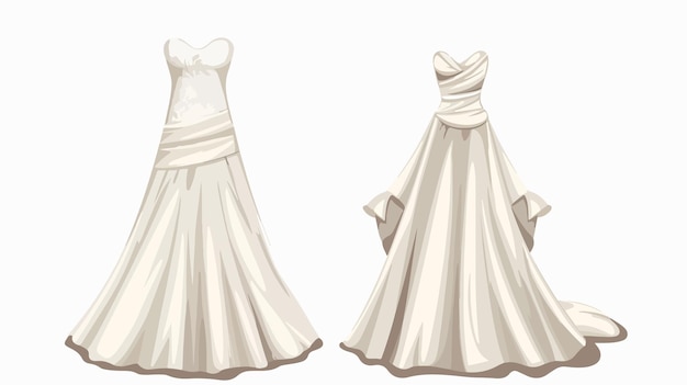 Vector elegant bridal dress flat vector on white background