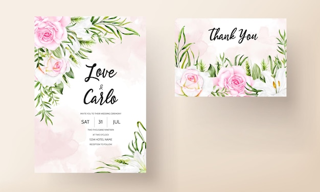 Elegant bridal shower invitation template with pink flower watercolor