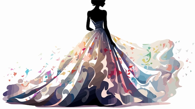 Elegant Bride in Beautiful Wedding Dress Silhouette