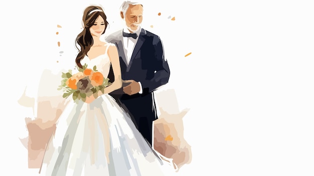 Vector elegant bride and father watercolor vector illustration isolated on white background