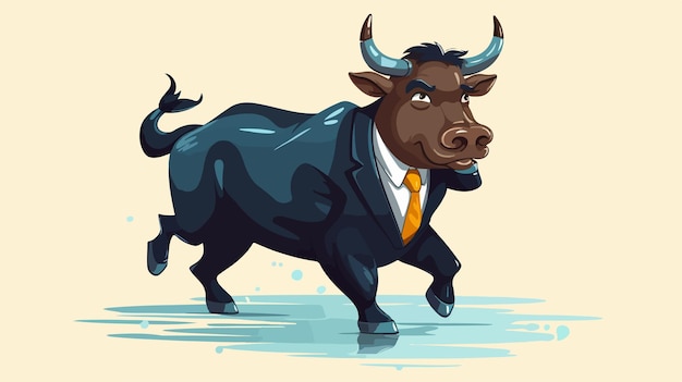 Elegant Bull in Tuxedo Cartoon Illustration