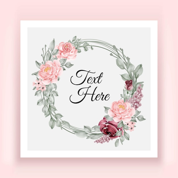 Elegant Burgundy and pink Rose Flower Leaves Wreath frame