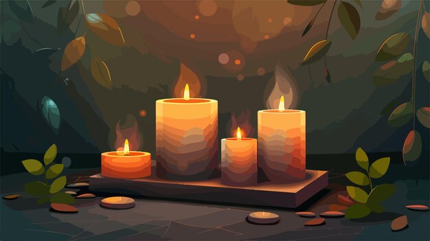 Vector elegant burning candles on table in vector style