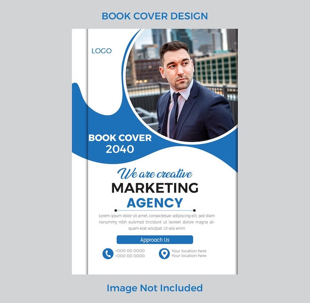 Elegant business book cover design with sky blue and white background