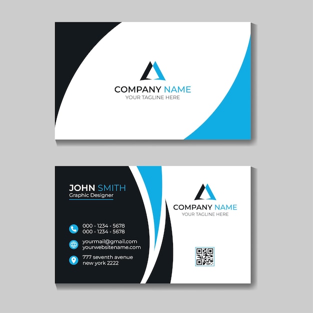 Elegant business card blue and black business card Free Vector