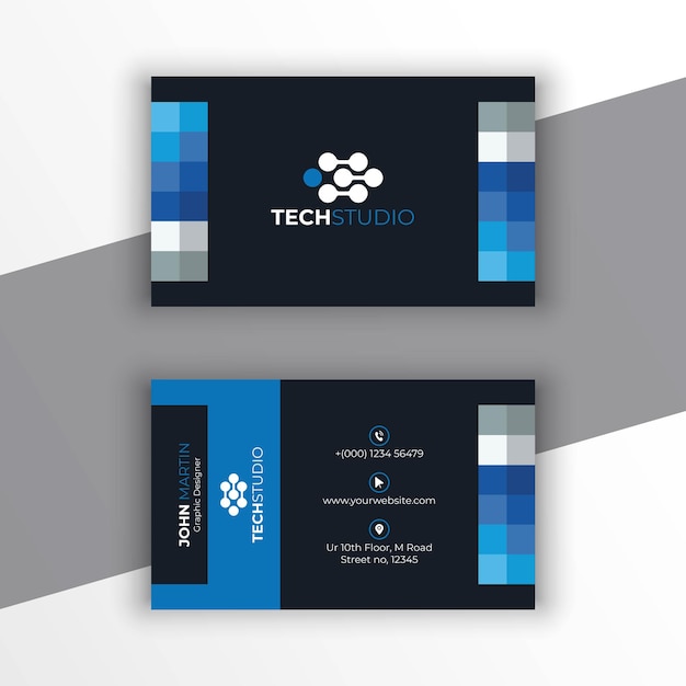 Elegant business card, blue and white business card template