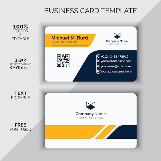 Elegant business card template blue and yellow