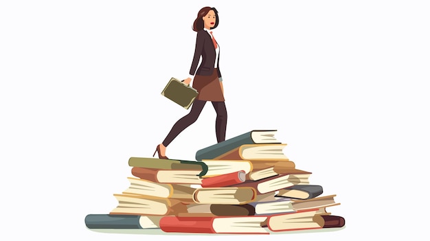 Elegant Businesswoman Walking on Stack of Vintage Books