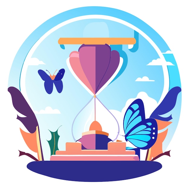 an elegant butterfly countdown timer and time indicator and hourglass and ladder vector illustration