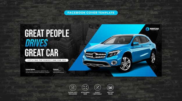 ELEGANT CAR RENT AND SALE SOCIAL MEDIA FACEBOOK COVER TEMPLATE VECTOR